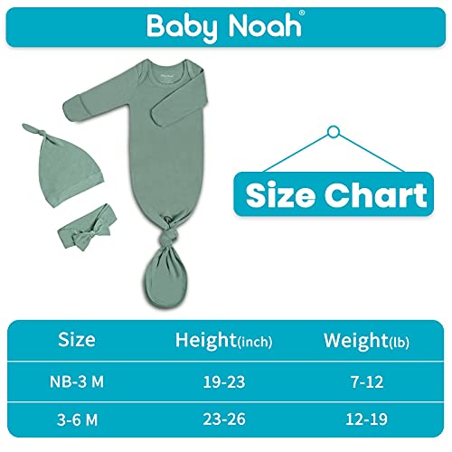 Newborn Baby Knotted Gown, Super Soft Silky Infant Long Sleeve Sleeper With Tie Bottom, Baby Girl And Boy Sleep Gown With Mittens, Bow, And Hat Set Grey Green #TOP6