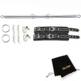 EXREIZST Adjustable Spreader Bar with 2 Premium Soft Pad Leather Straps 2 Chains Expandable Fitness Sports Exercise Training Tool Kit, Silver and Black