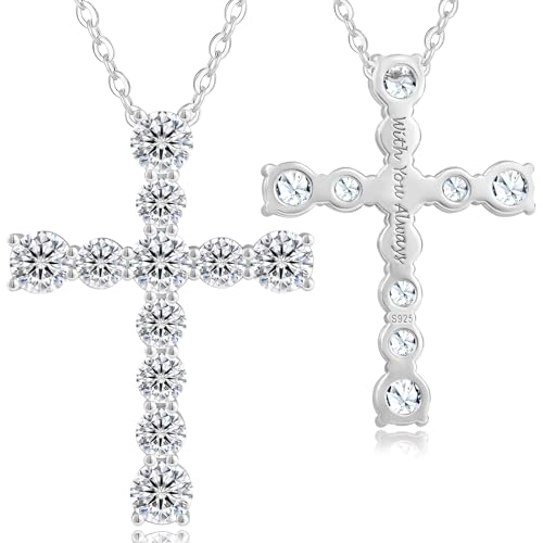 KRKC&CO Moissanite Cross Necklace for Women: 0.6-4.3ct D-Color VVS1, 14K Gold 925 Sterling Silver, Hypoallergenic Pave-Set Cross Pendant, Gift for Birthday Wedding, Luxurious Gifts Jewelry Box​