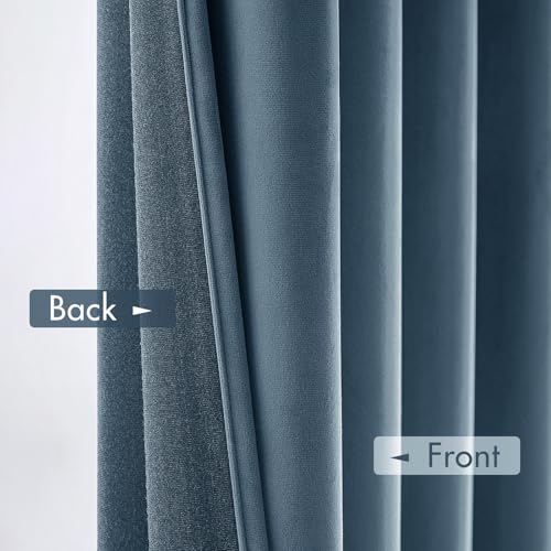 Image of MIULEE Dark Slate Blackout Velvet Curtains Drapes 84 Inch Long 52 inchx84 inch | Luxurious Bedroom Living Room Decor, Room Darkening, Thermal Insulated, Rod Pocket Design, Super Soft Fabric