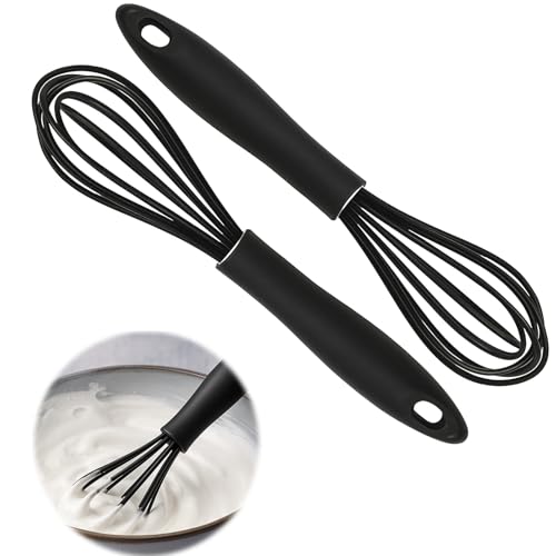 2 PCS Fouet en Silicone de Qualité Alimentaire avec Poignée Ergonomique Confortable, Fouet Inox Léger et Durable, Petit Fouet Cuisine Polyvalent pour...