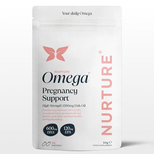Nurture Pregnancy Omega 3 | 600mg DHA & 120mg EPA Proven 5-1 Formula | Professor Formulated | Supports Baby Brain & Eye Development | Prenatal Fertility & Breastfeeding | 56 Softgels | Made in UK