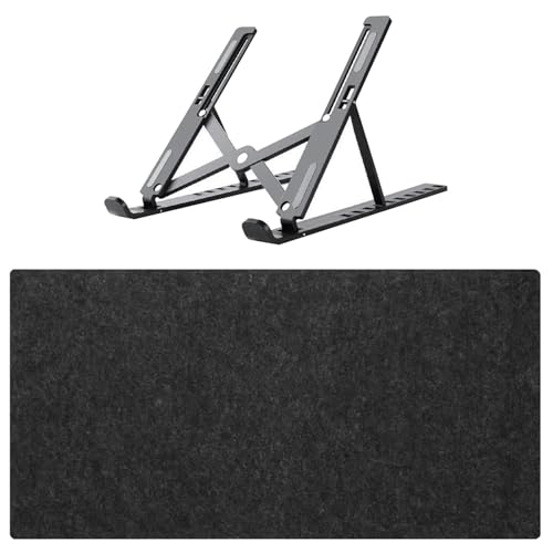 Desk Pad Desk Mat Large Desk Matt Felt Cloth Large Desk Pad and Laptop Stand Sets Adjustable Ergonomic Computer Holder Multipurpose Mouse Pad Sets for Office Home Use(Black Grey)