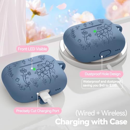 Image of for Airpods Pro 3 Case, Flower Engraved Case Cover Compatible with AirPods Pro 3rd Generation 2025, Soft Silicone Cases with Cute Keychain & Cleaner for Women Girly, Shockproof