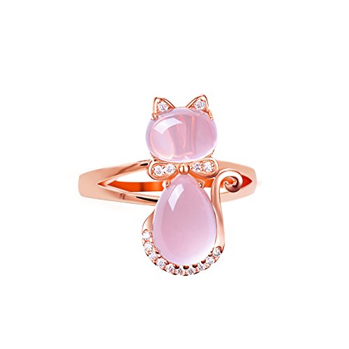 Uloveido - Anillo para Mujer Chapado en Oro Rosa con Gato Rosa, para cóctel, para niñas, con imitación de Ojo de Gato, Talla 6, 7, 8, 9 y Y428