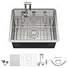 Outdoor Sink and Faucet 21x18x9 Inch Undermount Bar Sink With Faucet and Cover 16 Gauge Stainless Steel Single Bowl Sink with Folding Faucet Indoor Outdoor