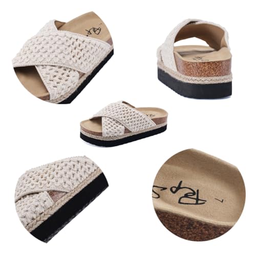 Image of PepStep Slide Sandals for Women with Soft Cork Footbed and Strap, Ladies Fashion Platform Slide Sandals Comfortable Slip On Style