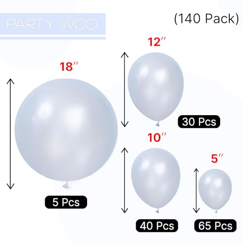 Image of PartyWoo Pearl Light Blue Balloons 140pcs Different Sizes Pack of 18 12 10 5 Inch Baby Pastel Blue Balloons for Graduation Baby Shower Gender Reveal Under The Sea Birthday Party Decorations Blue-Z02