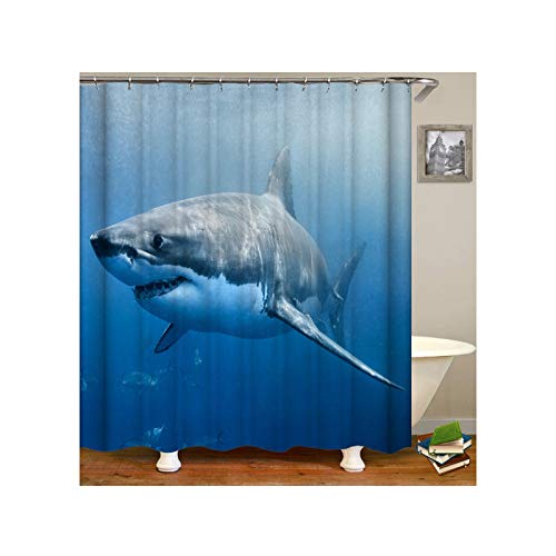 Aienid Cortinas Baño Antimoho Gran Tiburón Bajo El Mar Azul Cortina De Ducha Estanca Size:150X180CM