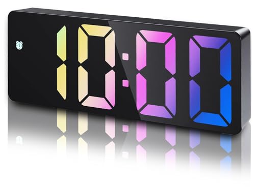 YYAOEMI Bedside Digital Alarm Clock, Large LED Mirror Electronic Clock with Temperature, Snooze, Date, Adjust Brightness, Voice Control, Bedroom Bedside, Living Room Home Decor