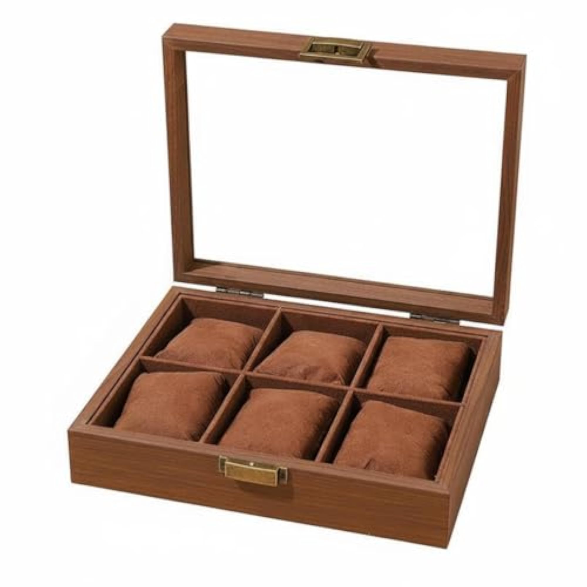 Padded Slots Wooden Watch Box, Glass Lid Organizer