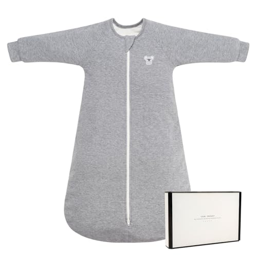 LILBESTIE 2.5 Tog Baby Sleeping Bag with Arms Long Sleeves Toddler Sleep Sack 0-6 6-12 12-24 Months - Winter Cotton Sleep Suit Bag Wearable Blanket with Two-way Zipper Grey