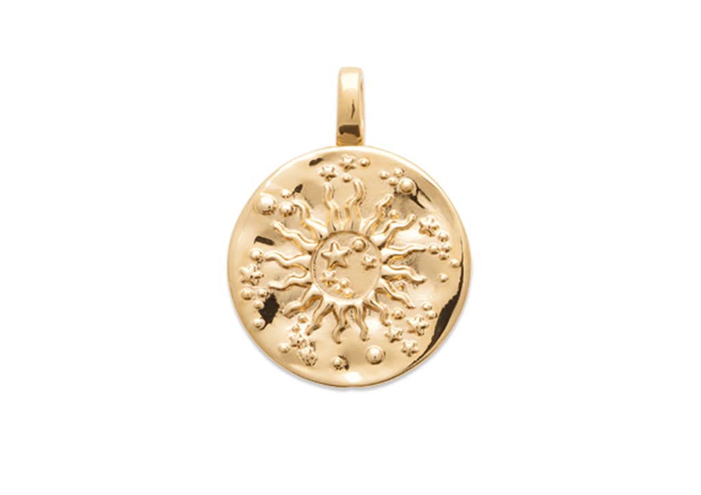 Pendentif Médaille Soleil Or 18k Collier Rond Celtique Étoiles 18mm