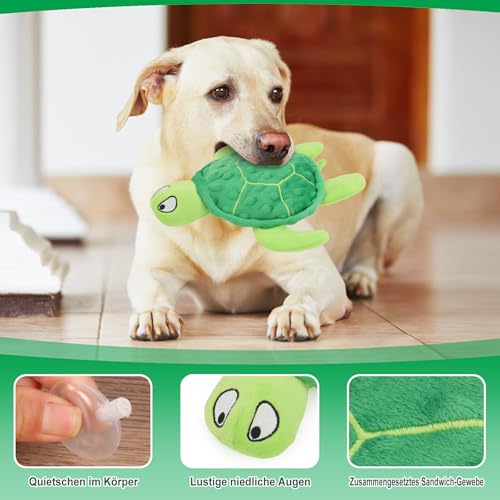 TONYFY Quietschendes Hundespielzeug, Meeresschildkröte Plüsch Hundespielzeug, Interaktives Spielzeug für Welpen zum Zahnen, Kauspielzeug für kleine Hunde (Grün)