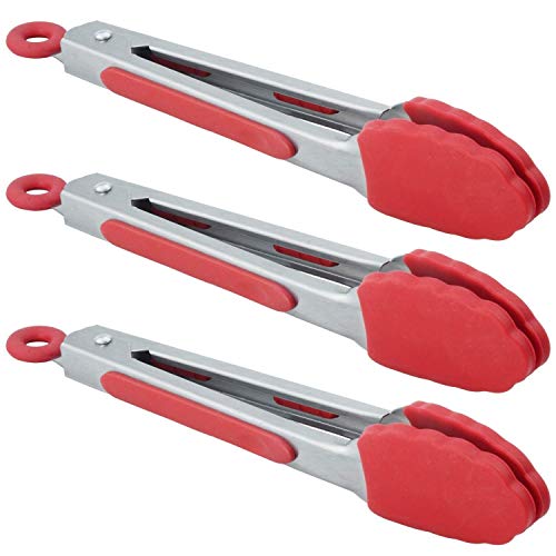HINMAY Mini Serving Tongs with Silicone Tips 7-Inch Small Tongs, Set of 3