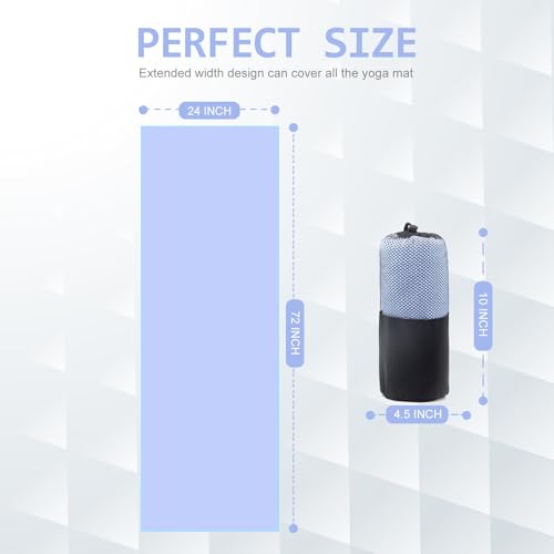 Eunzel 2 Pack Hot Yoga Towel, Non-Slip Yoga Mat Towel with Grip Dots Stickyfiber Sweat Absorbent Towel for Hot Yoga, Pilates and Workout 72\" x 24\", Blue