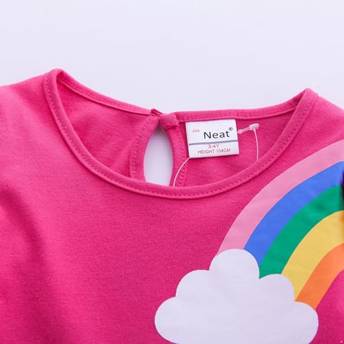 Kids Girls Cotton Rainbow Striped Long Sleeve Ruffle Hem Print Dress Casual Daily Playwear2