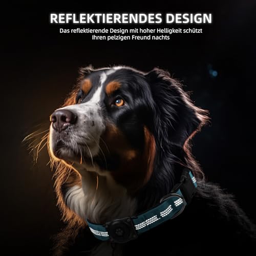 JIARUI AirTag Hundehalsband, IP68 wasserdichte Integriertes Apple Air Tag Halter Hundehalsband mit AirTag Halter, Reflektierend, Besonders haltbar, Hundehalsbänder für mittlere große Hunde [Blau,M]