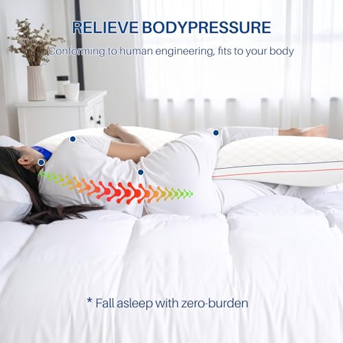 YZ HOME Long Body Pillow for Adults - Firm Body Pillow Insert with Shredded Blue Memory Foam, Adjustable Height, Soft Support for Side Sleeping, Pregnant Women, Washable (20x54 Inch, White)