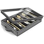 Sorbus Flatware & Utensil Storage - Gray Fabric Chest Box for Storage and Organizing Utensils, Silverware, Flatware, Cutlery - Silverware Organizer Container with Clear Lid & Adjustable Divider