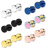 Dyknasz Flat Back Earrings Surgical Steel Mens Womens Stud Earrings Ear Plugs Tunnel Punk Style Piercing Jewelry 6 Pairs 3mm Fake Faux Gauge Barbell Earrings Silver Rose Gold Black Rainbow