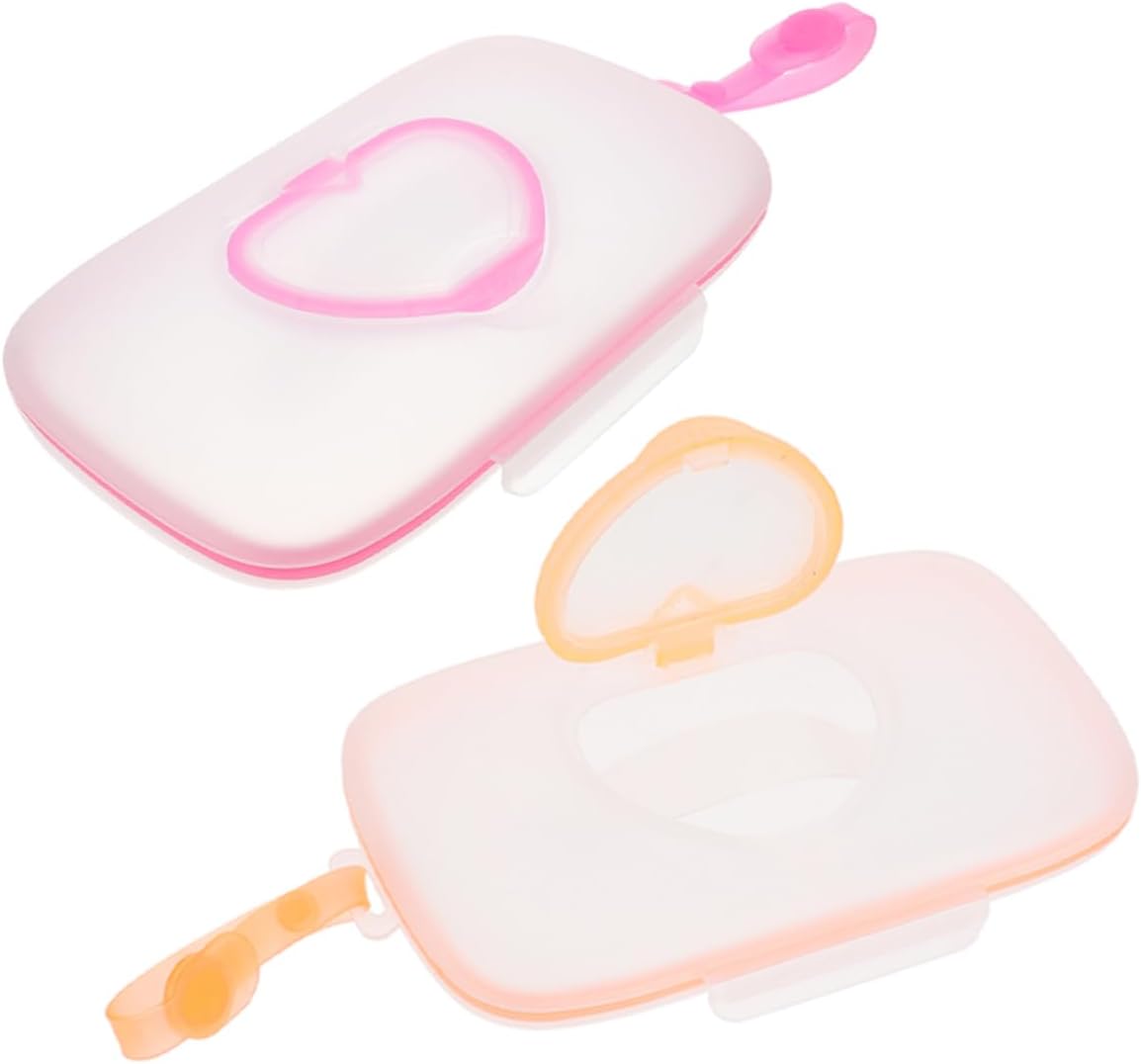 Portable Baby Wipes Dispenser Case 2-Piece Set Travel-Friendly Heart Design for Diaper Bags Compact Wipe Holder for-The-Go Use