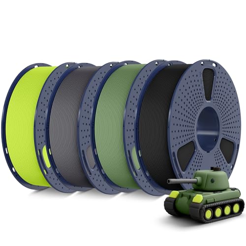 Image of SUNLU 4KG 3D Printer Filament Bundle PLA Matte 1.75mm, Neatly Wound Filament with Matte Finish, Print with 99% FDM 3D Printers, 1kg Spool (2.2lbs), 4 Packs, Black+Olive Green+Gray+Bright Yellow