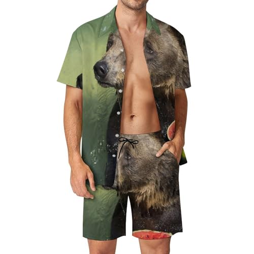 Chemise Hawaïenne Homme Ours Pastèque Ensemble Plage Été 2 Pièces S