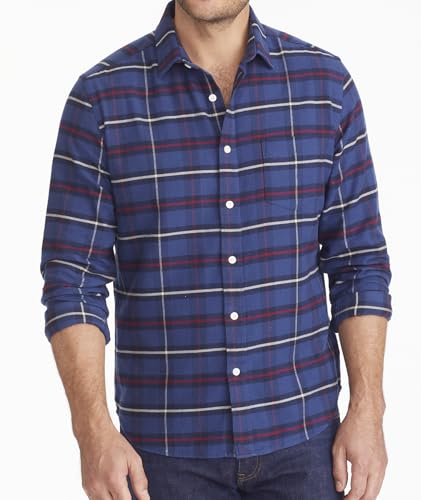 UNTUCKit Flannel Andes Shirt - Untucked Shirt for Men, Long Sleeve, Dark Blue Check, X-Large, Regular Fit