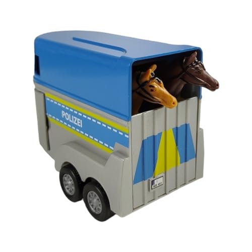 Kids Globe VW Transporter Polizei mit Pferdeanhänger Die Cast Pull Back 28cm, Spielzeug für Kinder, 520359, Blau