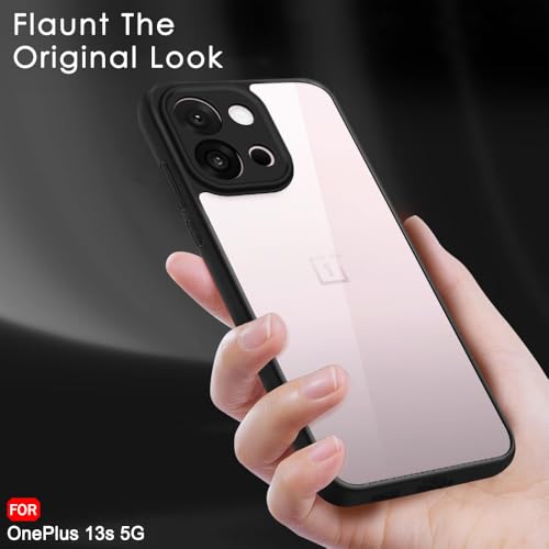 Image of TheGiftKart Hybrid Shockproof Back Cover Case for OnePlus 13s 5G | Camera Protection Module | Hard Back Cover for OnePlus 13s 5G (PC & TPU, Transparent Clear Back, Black Sides)