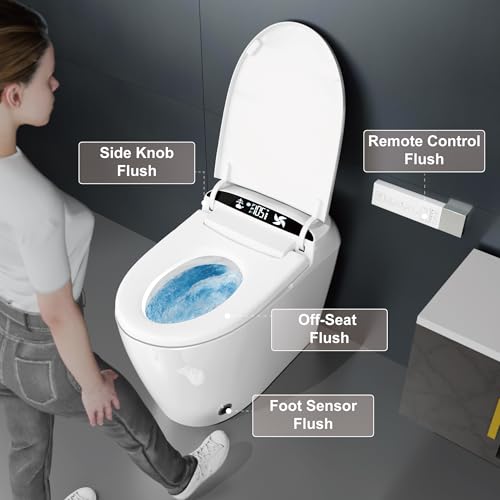 Inodoro inteligente de una pieza alargado T10 UNIKOO | Apertura y cierre automáticos, pantalla LED, altura cómoda, descarga por sensor de pie y automática, asiento calefactado y luz nocturna para baño miniatura 2