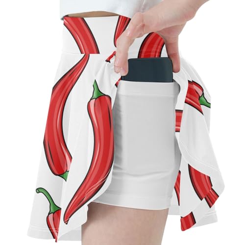 High-Waist Toddler Skirts Red Chili Peppers on White Girls' Athletic Skorts for Running X-Small2