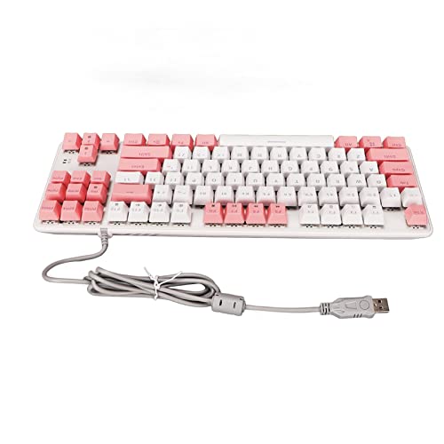 Tastiera da Gioco Meccanica a 87 Tasti Cablata con Interruttore pc rosa usb blu bianco