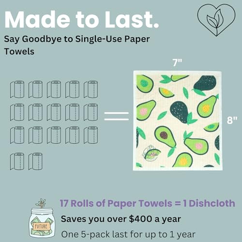 Harps&Seb Swedish Dishcloths for Kitchen Dish Towels - 5 Pack, Non-Scratch Reusable Paper Towels, Super Absorbent Washable Swedish Dish Cloths, No Odor, Biodegradable, Fruit Design - Image 6