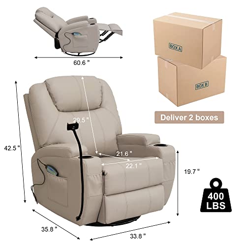Gnmlp2020 Swivel Rocker Recliner Chair With 360° Swivel, Breathable Air Leather Rocker Recliner With Massage Function, Side Pockets And 2 Cup Holders, Suitable For Living Room, Bedroom - Grey #TOP1