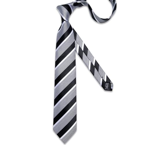 Image of DiBanGu Mens Striped Tie Silk Woven Necktie and Pocket Square Cufflinks Tie Clip Set Wedding Business Formal Gift Tie for Men