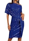 ZICUE Femmes Stretch Casual Fashion Dress L Gant Ceinture Robe Club Sequin Robe Midi Bleu XL