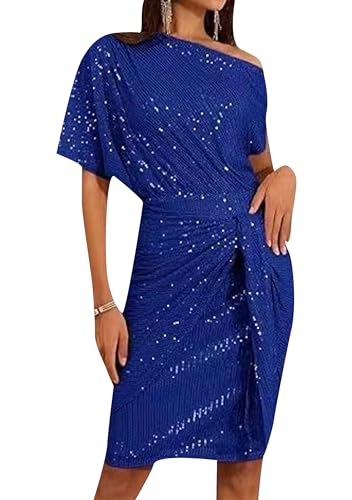 ZICUE Femmes Stretch Casual Fashion Dress L Gant Ceinture Robe Club Sequin Robe Midi Bleu XL