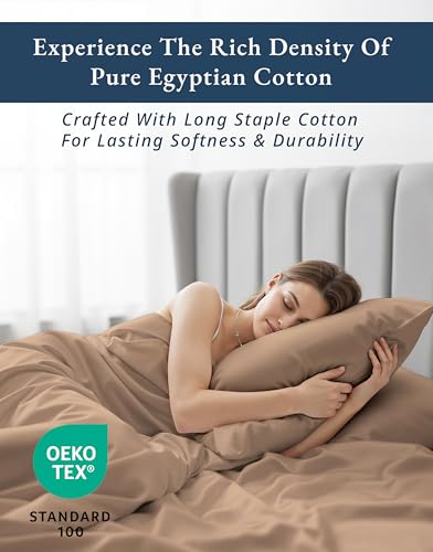 Image of LANE LINEN Twin XL Cotton Sheet Sets 100% Egyptian Cotton Sateen - Taupe | Twin XL Sheets Cute - 3-Piece Set, Ideal For Dorms And Adjustable Beds, Long-Staple Egyptian Cotton, Luxe Sheen,