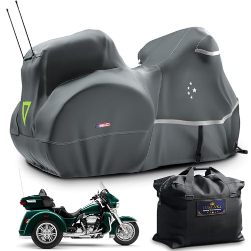 LI LIBZAKI Trike-Abdeckung, Motorradabdeckung, strapazierfähig, 600D, wasserdicht, für Trike-Modelle Harley Davidson Freilauf, Tri Glide, CVO Version, Trike Goldwing, Chidftain, Challenger, Grau