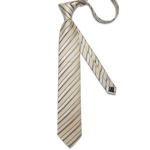 Image of DiBanGu Striped Tie Set for Men Silk Woven Plaid Necktie and Pocket Square Cufflinks Business Wedding