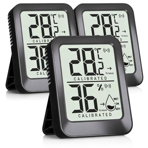 Antonki 3 Stück Raum Thermometer Innen Hygrometer, Temperatur und Luftfeuchtigkeitsmessgerät, Digitale Raumthermometer, Thermo-Hygrometer für...