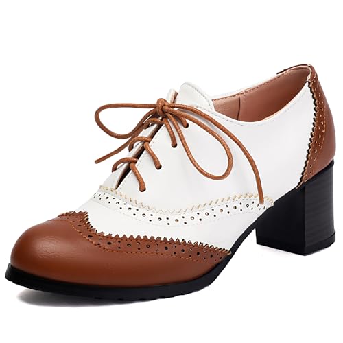 Chaussures Richelieu Bviennic femme oxford à lacets et talon bloc moyen rétro