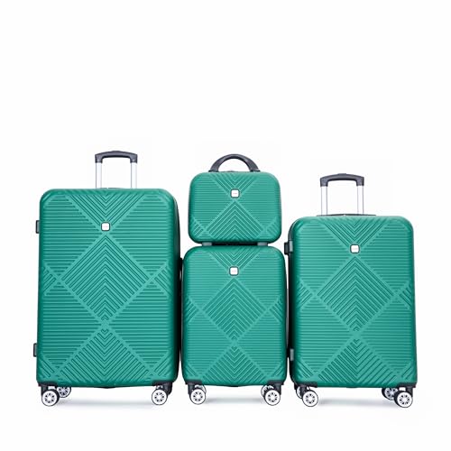 4-Piece ABS Lightweight Luggage Set with 14-inch Makeup Box, Spinner Wheels (14/20/24/28 inches) - Dark Green