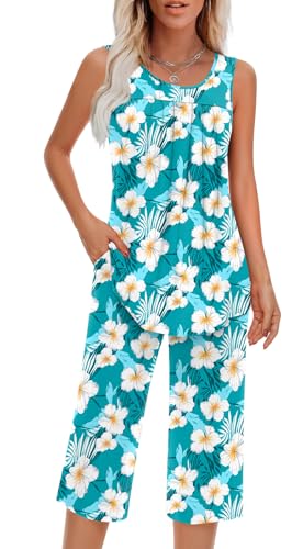 Image of Findsweet Women Pajamas Sets Loungewear Soft Sleepwear Two Piece Summer Sleeveless Pjs Tank Top Pants with Pocket S-4XL