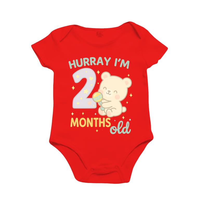 Image of Monthly Birthday Romper for Newborn Baby | Unisex Half Sleeve Bodysuit with Envelope Neck | Soft Cotton Outfit with 1 to 12 Month Print | Comfortable Infant Wear for Boys & Girls