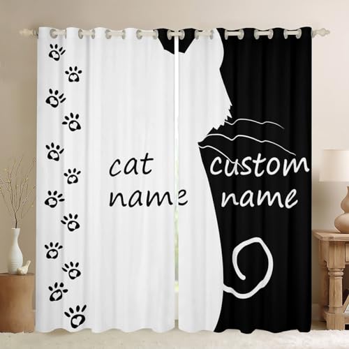 Erosebridal Cat Name and My Name Personalized Customized Curtains Black
