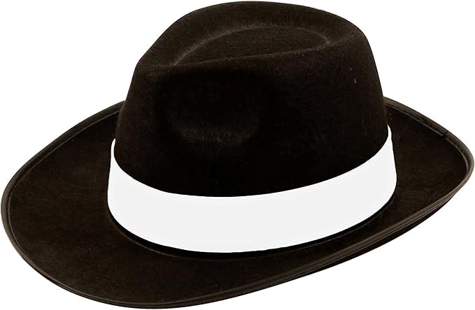 Quickdraw Black Gangster Hat – Adults Black Trilby Hat with White Band – Mens 1940s Mafia Detective Costume Accessories – Al Capone Fancy Dress Private Investigator Accessory – Gangster Hats for Men