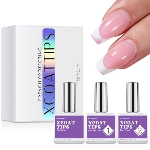 Image of btartboxnails Nail Tips Builder Gel Set - 15ml Nail Tip Builder Gel 15ml Top Coat with Gel Nail Glue for French Tip Gel Nails 30+Days Long Lasting